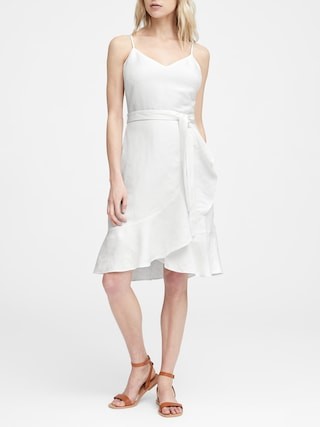 Linen-Blend Ruffle Wrap Dress | Banana Republic US