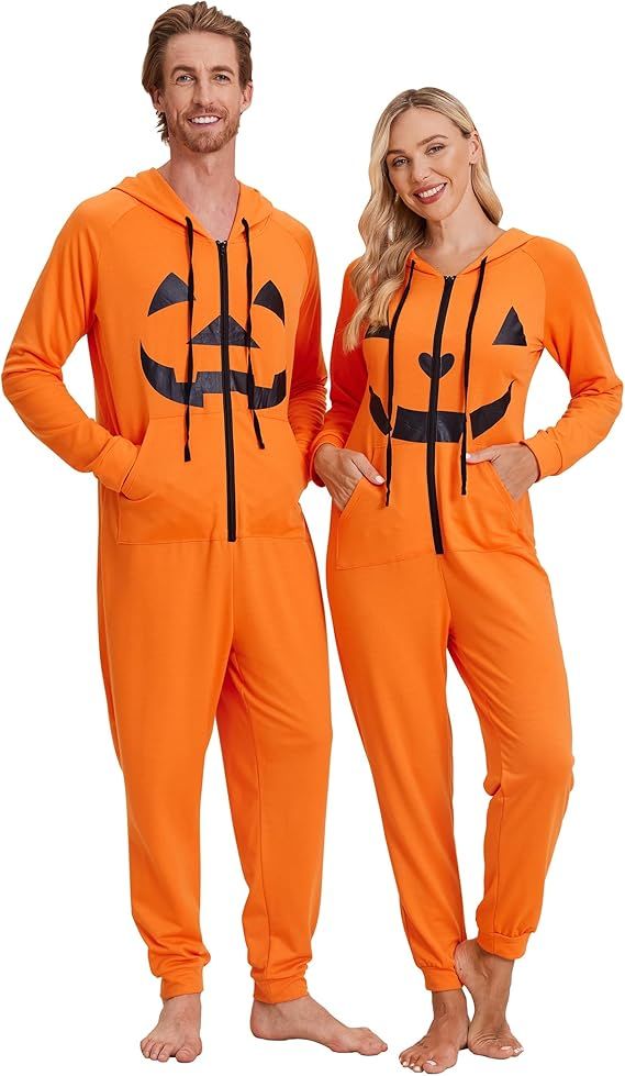 Ekouaer Christmas Matching Onesies for Couples Zipper Hooded Adult Onesie Pajamas with Pockets S-... | Amazon (US)