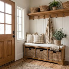 Farmhouse Basket Storage Bench | Antique Farm House