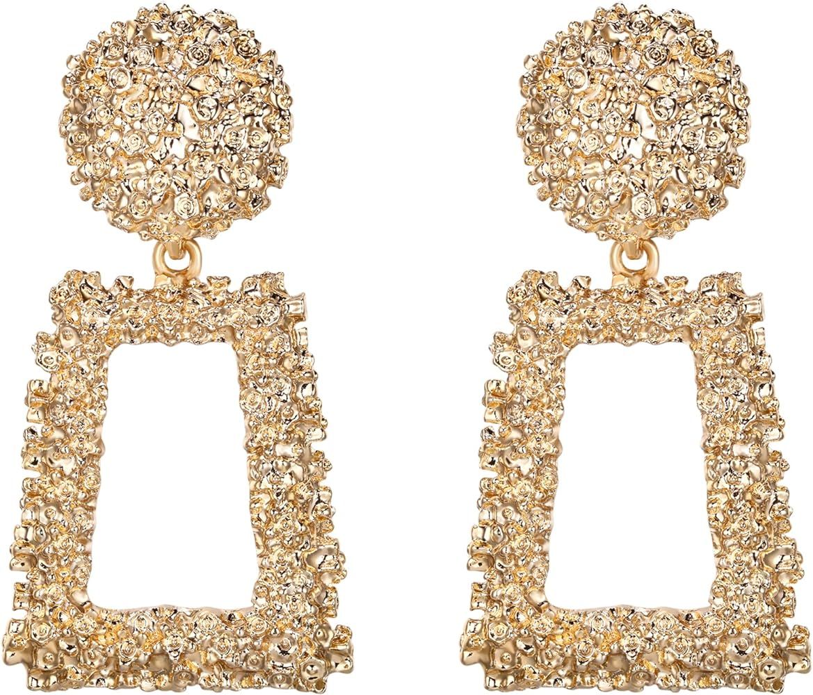 Flyonce Metal Statement Rectangle Geometric Earrings, Large Square Drop Dangle Earrings for Women Gi | Amazon (US)