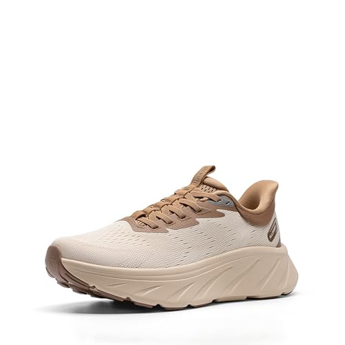 ALLSWIFIT Women's Slip On Stability Walking Shoes Cushioning Hands Free Non-Slip Breathable Comfortable Workout Tennis Running Gym StediBase Fashion Sneakers,Size 8,Beige/Khaki,AWUMRS2511 | Amazon (US)