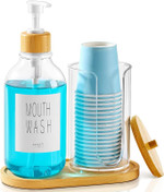 Click for more info about VITVITI Mouthwash Dispenser for Bathroom, Mouth Wash Pump Bottle with Paper Cup Holder, 17Oz Refi...