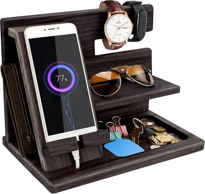 Gifts for Men Christmas Wood Phone Docking Station Dad Gifts for Bedside Organiser for Him Xmas G... | Amazon (UK)