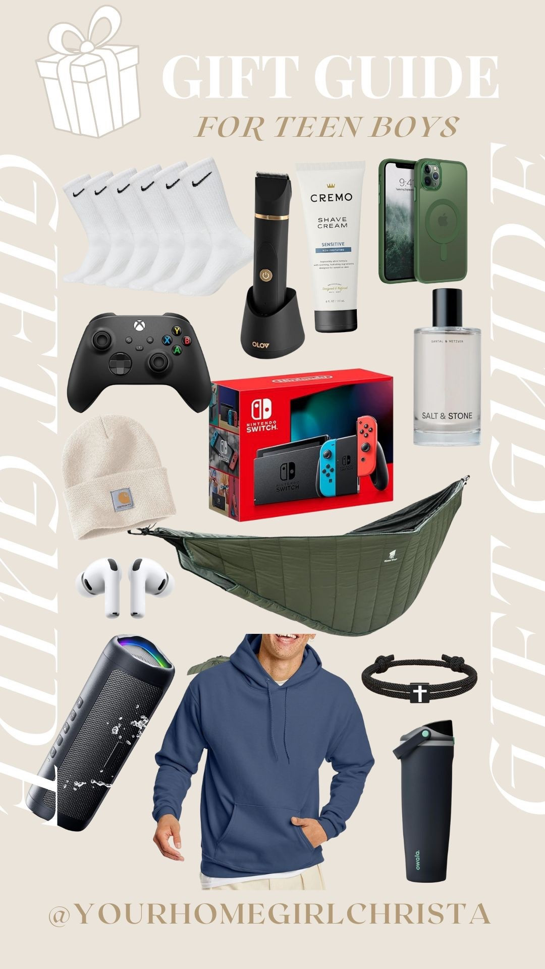 Amazon Gift Guide for Teen Boys 🎁
Shopping for a teen guy? Here are practical and cool ideas he’ll actually use, from gaming gear and cozy sweatshirts to cologne, earbuds, and his new favorite hammock setup. Perfect for Christmas, birthdays, or just because!

Shop everything below ⬇️
#AmazonFinds #TeenBoyGiftGuide #AmazonGiftsForHim #AmazonFavorites #TeenBoyStyle #AmazonEssentials #AmazonMustHaves #AmazonGiftIdeas

Teen boy gifts | Amazon teen finds | Gaming setup | Bluetooth speaker | Cologne | Cozy sweatshirt | Water bottle | Christian bracelet | iPhone case | Shaving essentials | Earbuds | Hammock 

#LTKKids #LTKHoliday #LTKGiftGuide