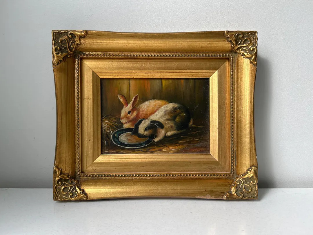 Vintage Original Robert Grace Rabbit Ornate Gold Framed Painting | Etsy (US)