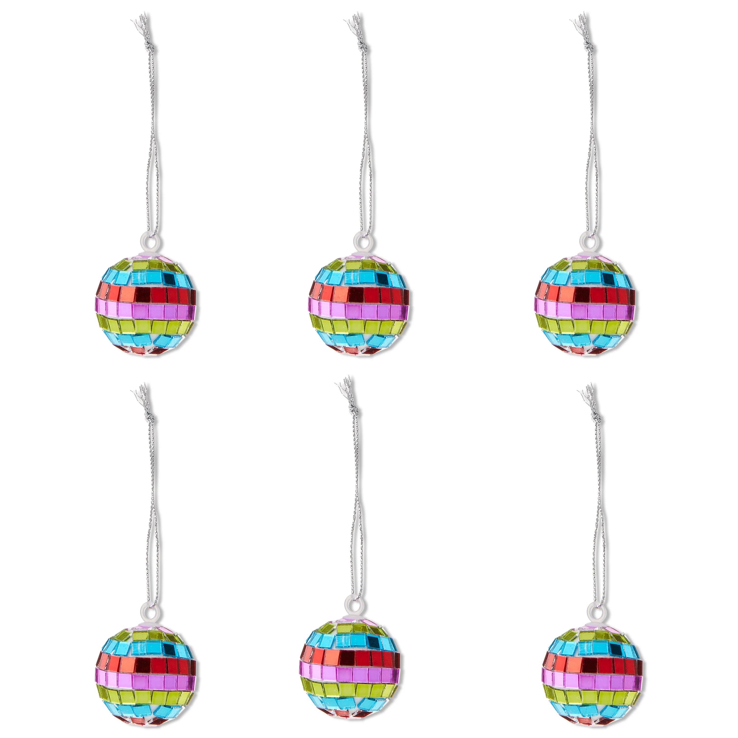 Multicolor Mini Disco Ball Christmas Ornaments, 6 Count, by Holiday Time | Walmart (US)