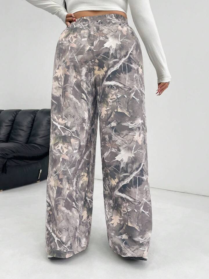SHEIN EZwear Plus Size Women Woven Printed Casual Long Pants, Minimalist And Fashionable For Dail... | SHEIN