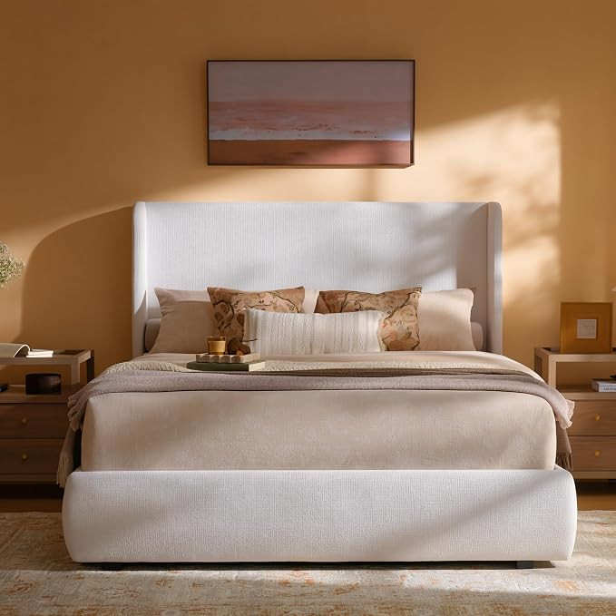 RECCI King Upholstered Wingback Bed Frame, 52” Tall Cushioned Headboard, Soft Edges, Low Profil... | Amazon (US)