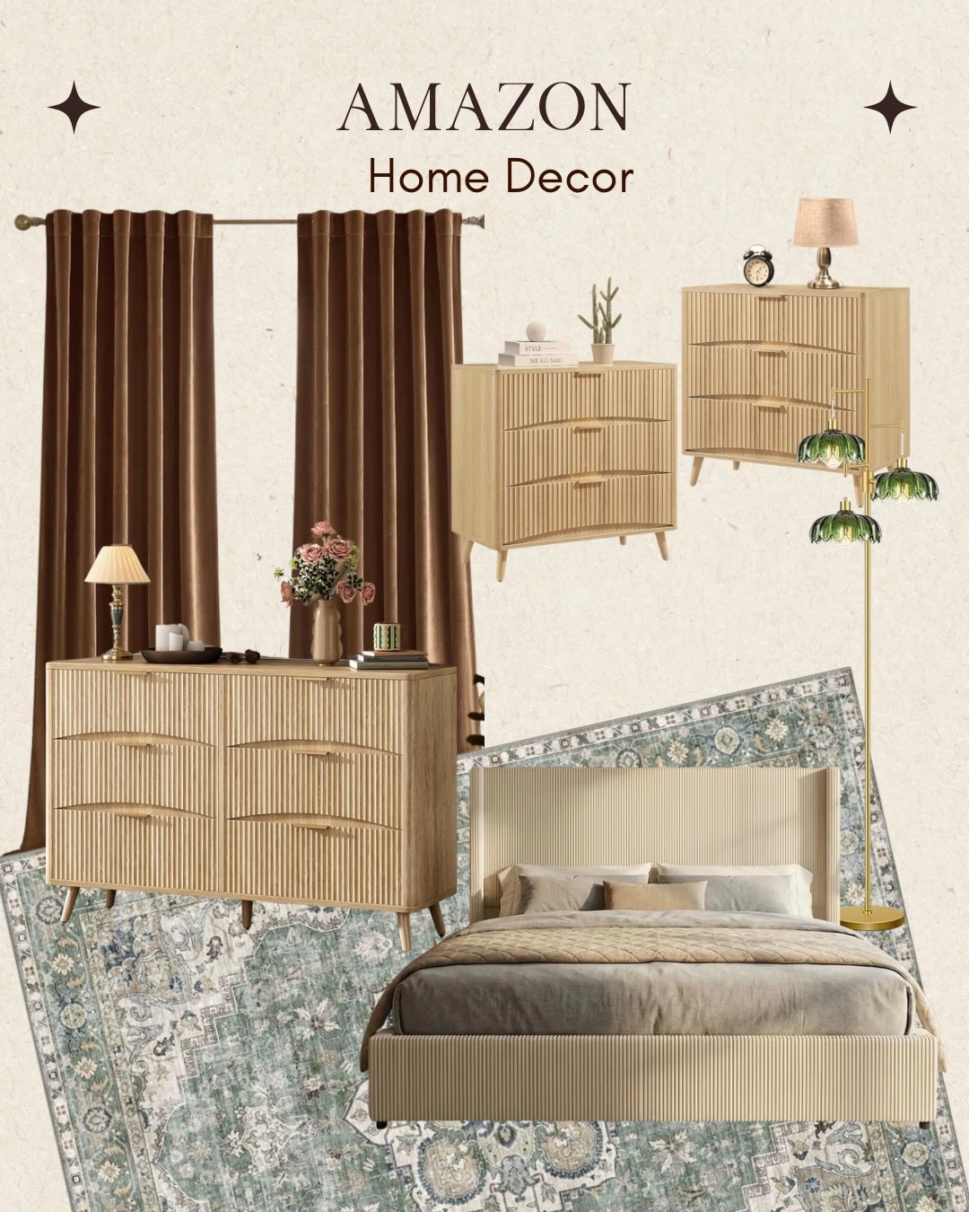 Amazon bedroom transformation without the designer price tag ✨

Everything you need for this look:
• Fluted wood bedroom furniture set
• Brown velvet blackout curtains
• Vintage-style area rugs
• Green glass pendant lights
• Mid-century nightstands

Save this for your bedroom makeover.

#LTKSaleAlert #LTKHome #LTKmomlife