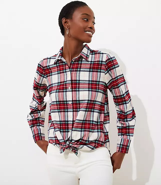 Shimmer Plaid Button Down Shirt | LOFT | LOFT