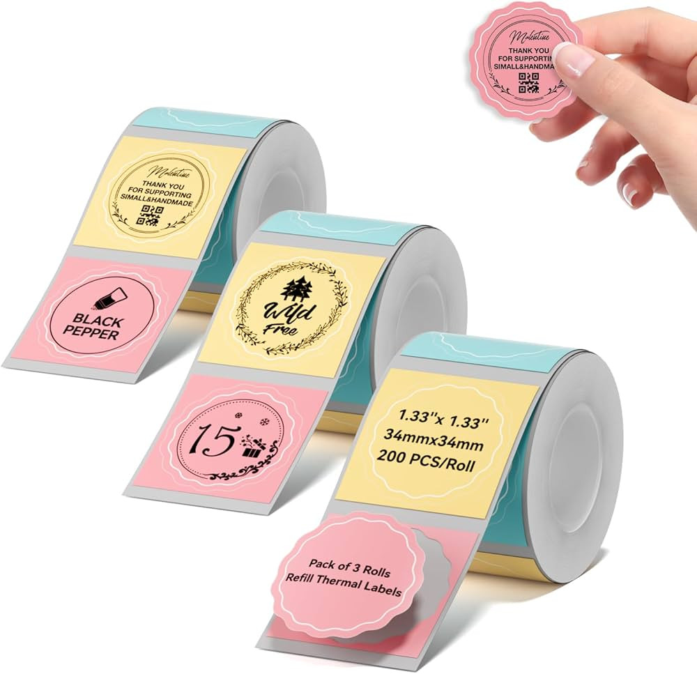 NIIMBOT Etiquetas redondas de colores, 3 rollos x 1.34 pulgadas (1.339 x 1.339 in), alimentos, pe... | Amazon (US)