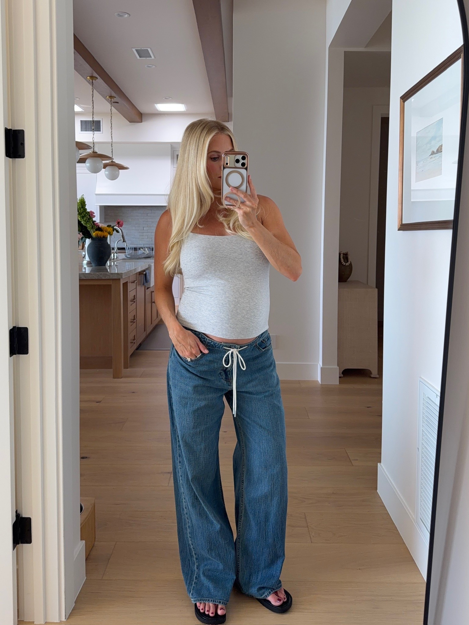 Wearing a medium in tank, 29 reg in jeans (sized up for pregnancy), shoes are tts! #kathleenpost

Spring transition outfit, bump friendly, maternity look, casual chic look

#LTKootd #LTKBump