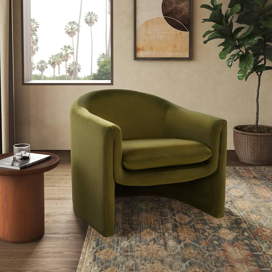 SAFAVIEH Couture Collection Laylette Olive Green Velvet Accent Chair (Fully Assembled) | Amazon (US)