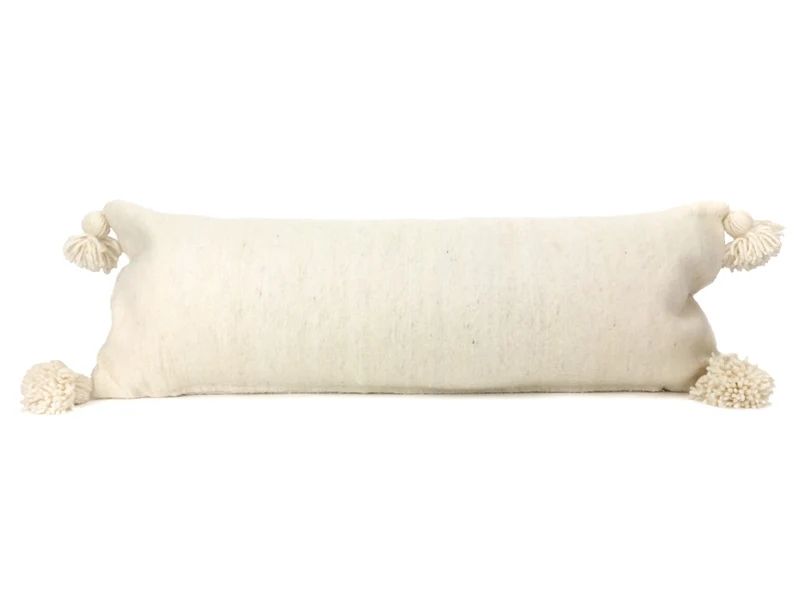 14 X 36 Ivory Wool Pom Pom Long Lumbar Pillow | Etsy | Etsy (US)