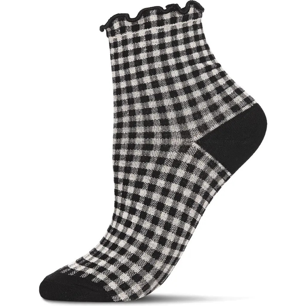 MeMoi Gingham Ankle Socks in Black at Nordstrom, Size 9 | Nordstrom