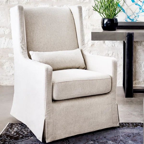 Bevier 28'' Wide Linen Swivel Slipcovered Wingback Chair | Wayfair North America