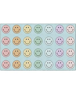 Flagship Carpets Schoolgirl Style Pastel Rainbow Smileys Criss-Cross Applesauce Educational Area Rug for Kids Room, Children's Classroom for Teaching and Playroom, 7'6" x 12', Multi, Seats 28 | Amazon (US)