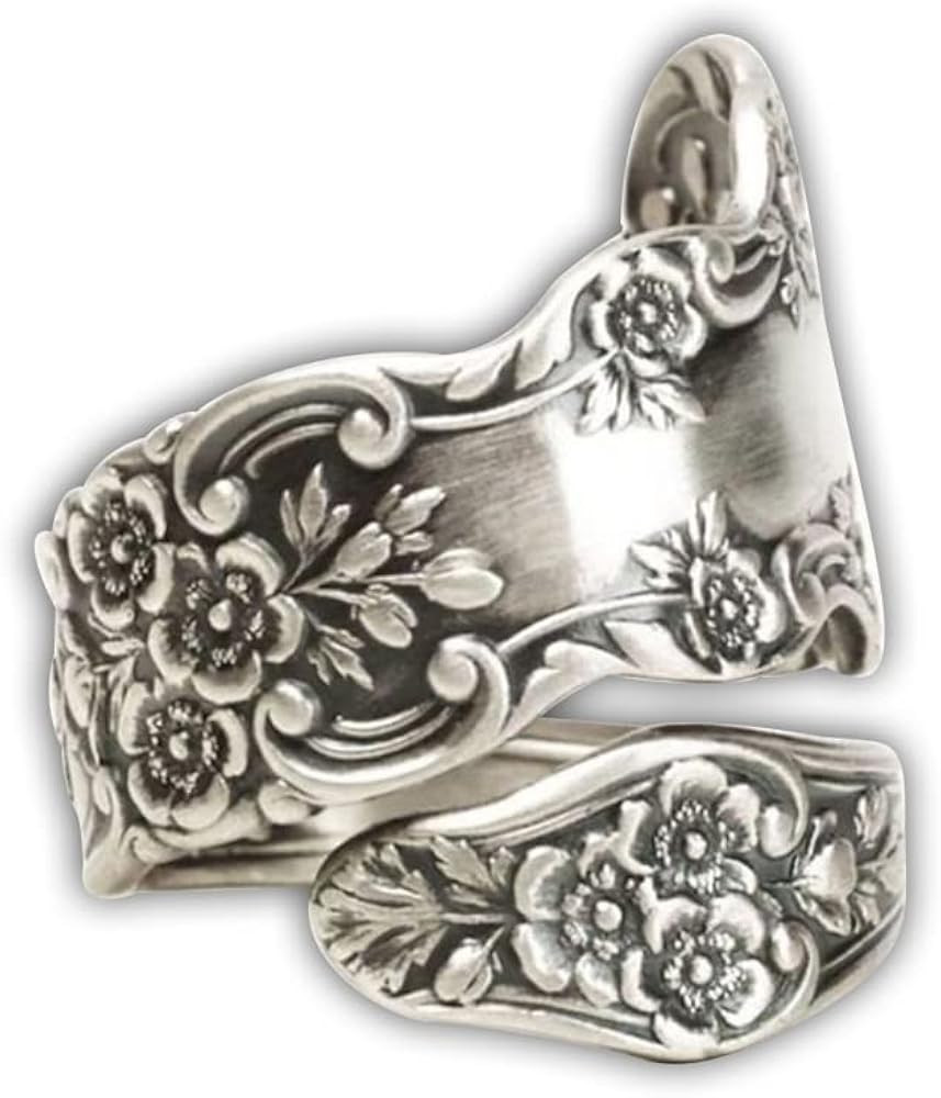 Vintage Flowers Spoon Rings Promise Wedding Engagement Statement Boho Circling Rose Flower Cluste... | Amazon (US)