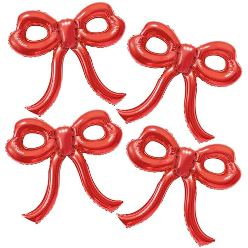 4 Pcs Red Bow Balloons Bow Party Decorations for Girl Women Red Bow Birthday Decorations Giant Foil Balloon for Baby Shower Engagement Wedding Christmas Decor Bachelorette Party Supplies | Amazon (US)