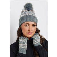 Grey Fair Isle Bobble Hat & Glove Set | Yours Clothing IE