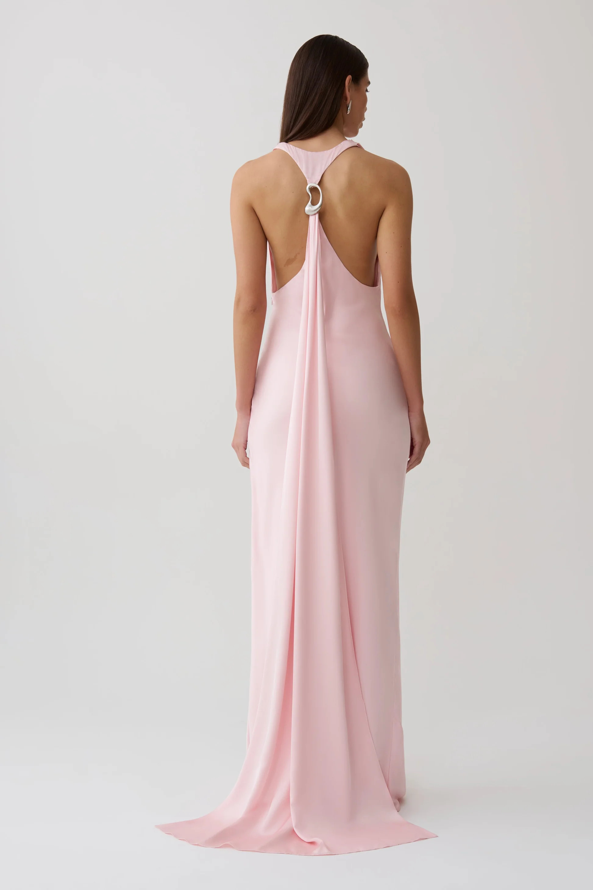 Winnie Halter Satin Maxi Dress With Hardware - Pale Pink | MESHKI US