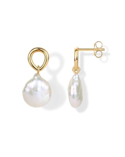 PAVOI 14K Gold Plated Pearl Earrings for Women - Pearl Statement Drop Bridal Earrings - 925 Sterl... | Amazon (US)