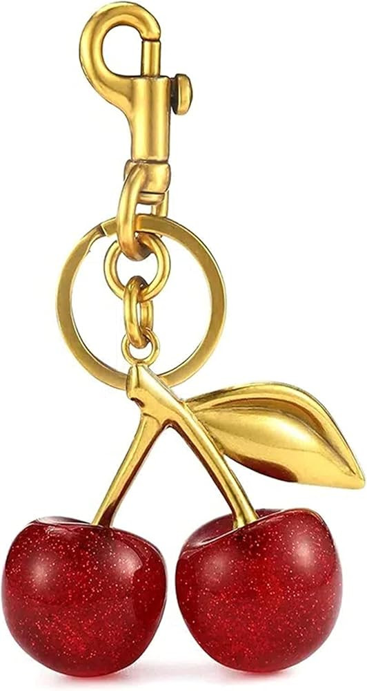 Luxurious 18K Gold Plated Cherry Bag Charm, Cherry Keychain Accessory Purse Charm | Amazon (US)