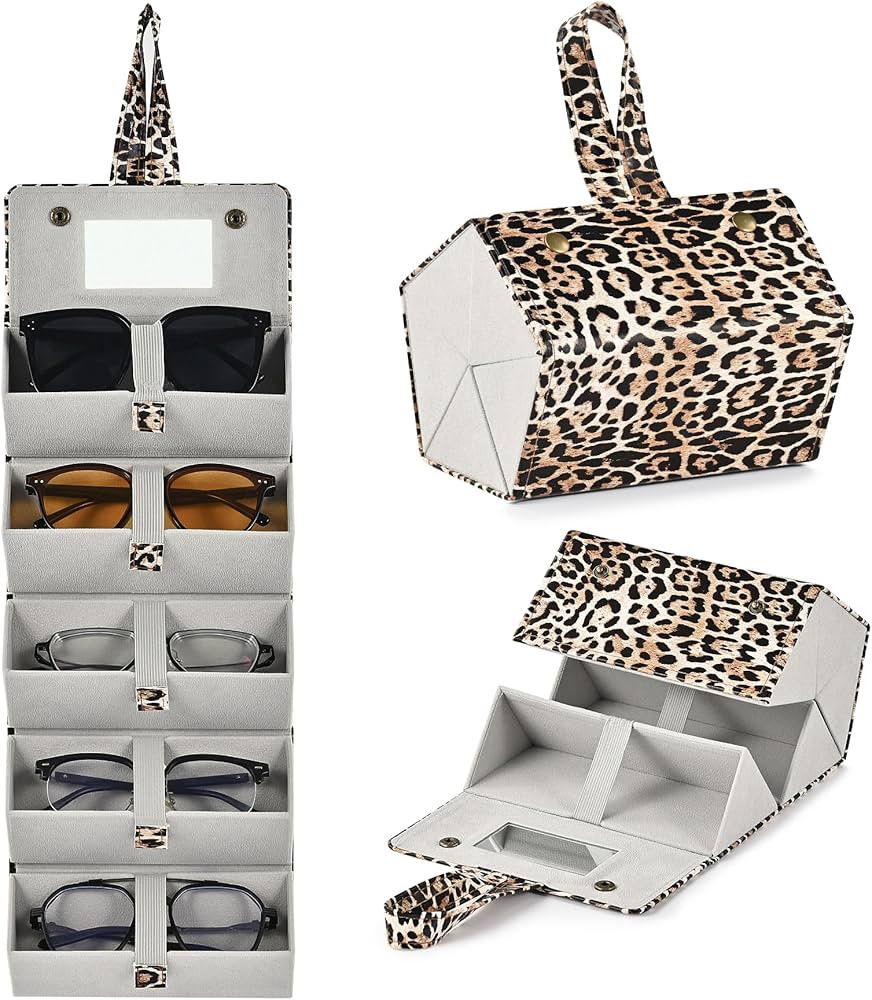 CO-Z Travel Sunglasses Organizer, Foldable Travel Sunglass Case with 5 Slots for Multiple Pairs, ... | Amazon (US)