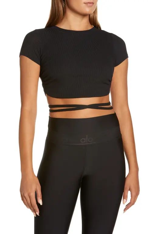 Alo Manifest Rib Wrap Crop Top in Black at Nordstrom, Size Medium | Nordstrom