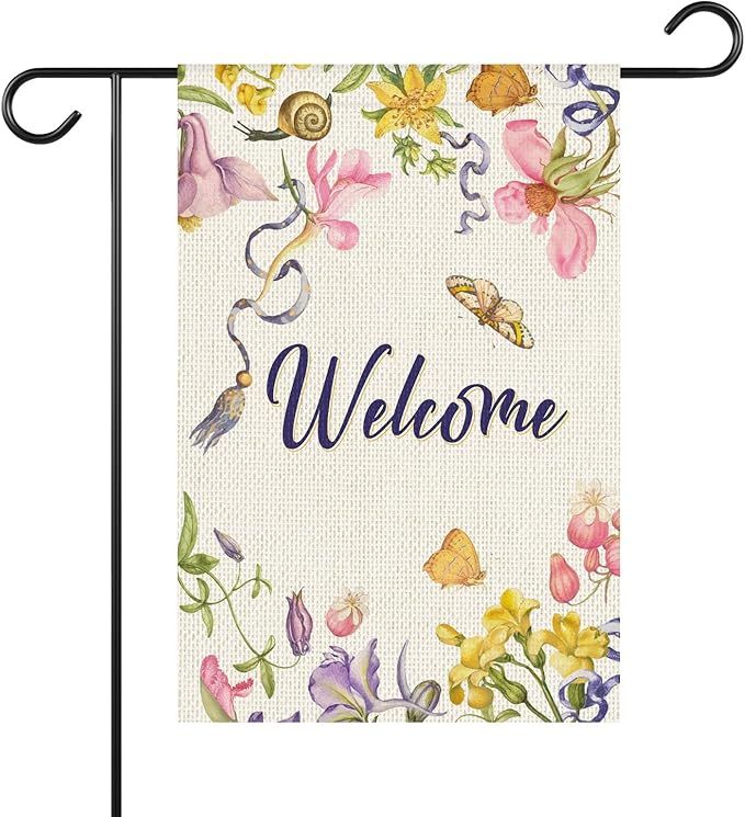 Spring Summer Bird Welcome Garden Flag Double Sided Bee Colorful Floral Small Burlap Yard House S... | Amazon (US)
