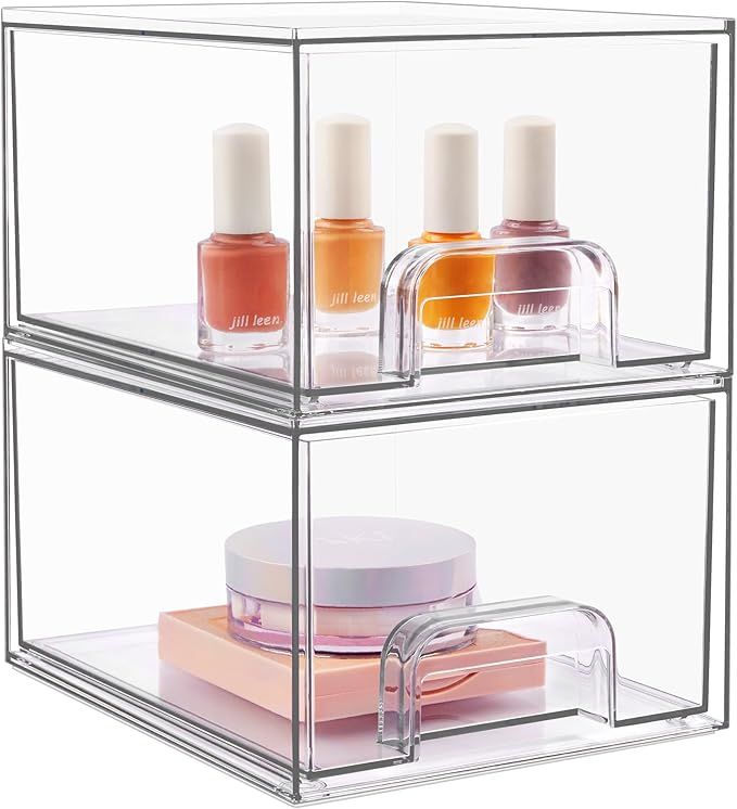 Vtopmart 2 Pack Stackable Makeup Organizer Storage Drawers, 4.4'' Tall Acrylic Bathroom Organizer... | Amazon (US)