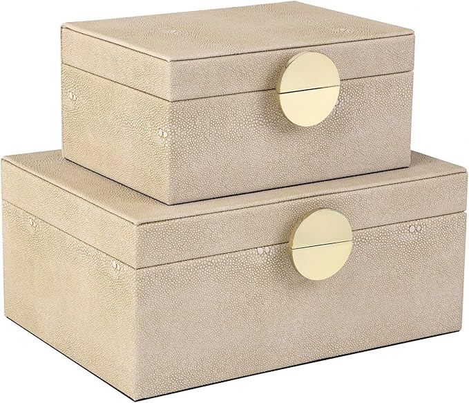 HofferRuffer Faux Leather Jewelry Boxes, Decorative Boxes Storage Accessory Organizer with Gold H... | Amazon (US)