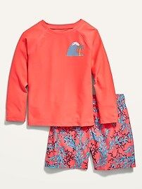 Long-Sleeve Rashguard and Swim Trunks Set for Toddler Boys | Old Navy (US)