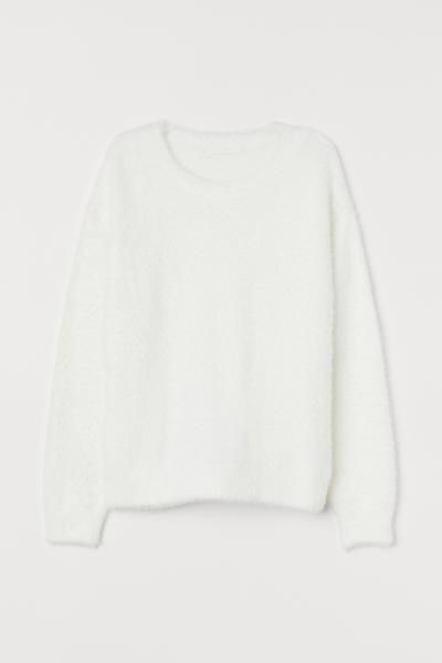 Knit sweater in soft, fluffy chenille yarn. Dropped shoulders, long sleeves, and ribbing at neckl... | H&M (US + CA)