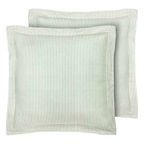 Laura Ashley Home - Euro Sham Set, Smooth Cotton Shams with Envelope Closure, Lightweight & Stylish Home Decor (Ticking Stripe Green, 2 Piece) | Amazon (US)