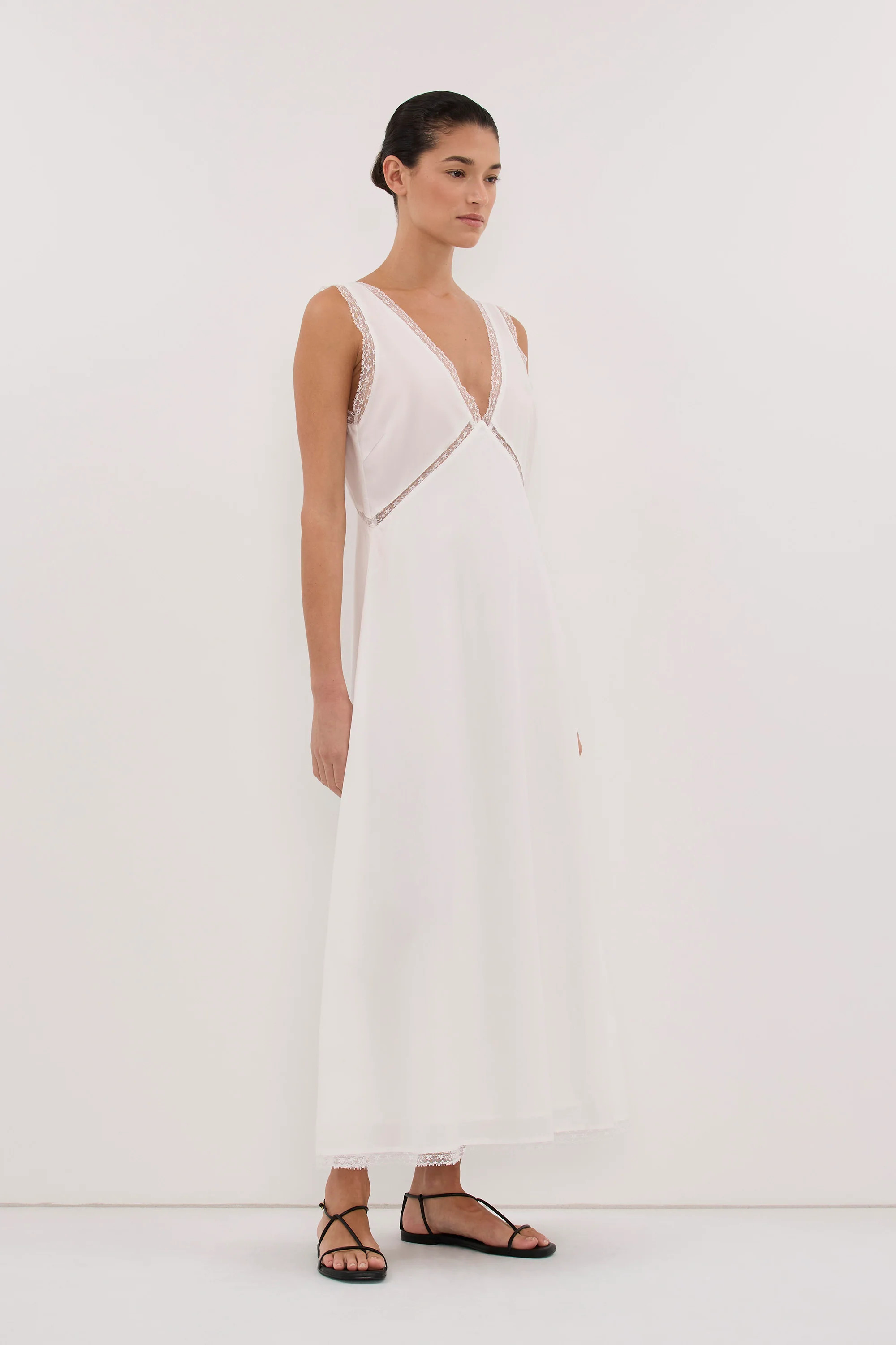 ROSIN WHITE LACE TRIM MIDI DRESS | DISSH
