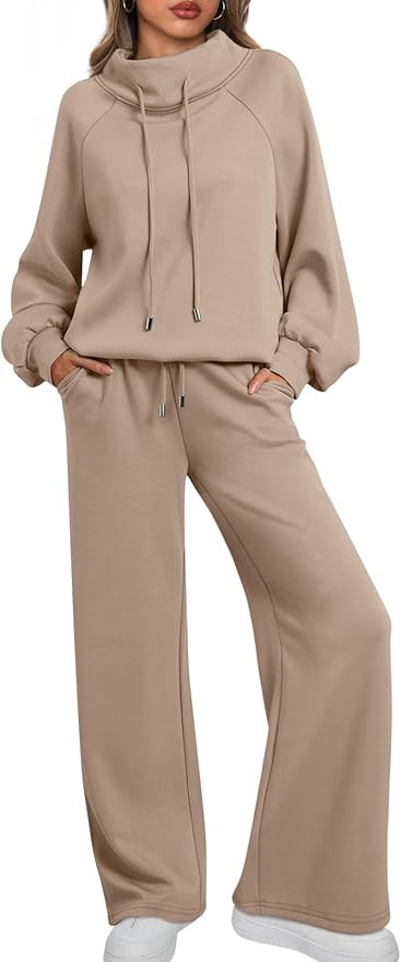 AUTOMET Lounge Sets for Women Sweatsuits 2 Piece Outfits 2025 Fall Drawstring Sweatshirt Wide Leg... | Amazon (US)