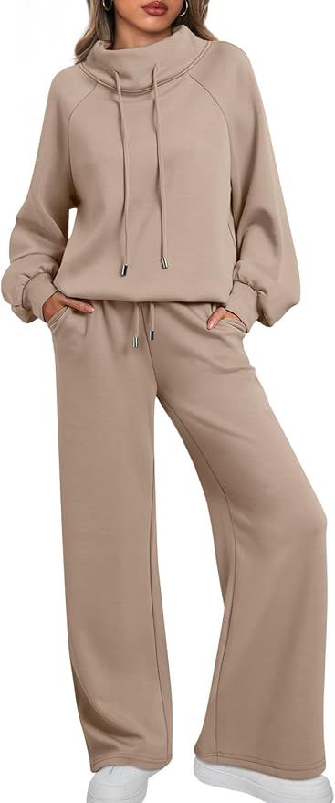 AUTOMET Lounge Sets for Women Sweatsuits 2 Piece Outfits 2024 Fall Drawstring Sweatshirt Wide Leg... | Amazon (US)