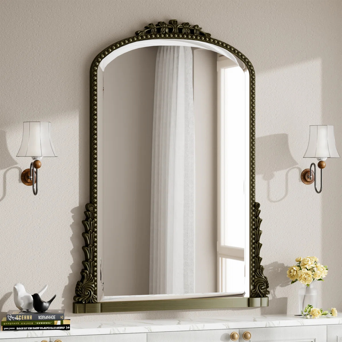 Baroque-Inspired Arched Wall Mirror Vintage Bathroom Mirror | Wayfair North America