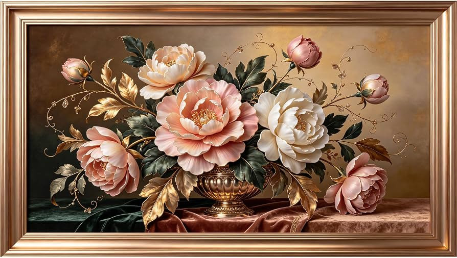 20''\u00d740''3D Framed Wall Art\uff0c Elegant Peony Floral Bouquet Oil Painting Self\u2011Adhesi... | Amazon (US)