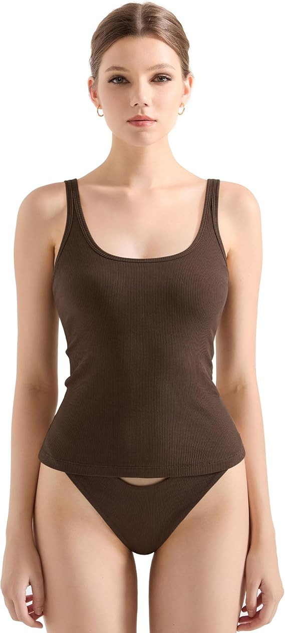 SUUKSESS Women Padded Ribbed Long Tank Tops Summer Going Out Basic Scoop Neck Cami Tops | Amazon (US)