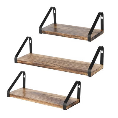 Oumilen Wood Floating Wall Shelves with Metal Brackets, Set Of 3 | Target
