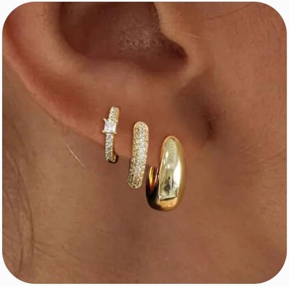 MOROTOLE Small Hoop Earrings for Women，Hypoallergenic 14k Gold Plated Hoop Earring Stacks Small... | Amazon (CA)