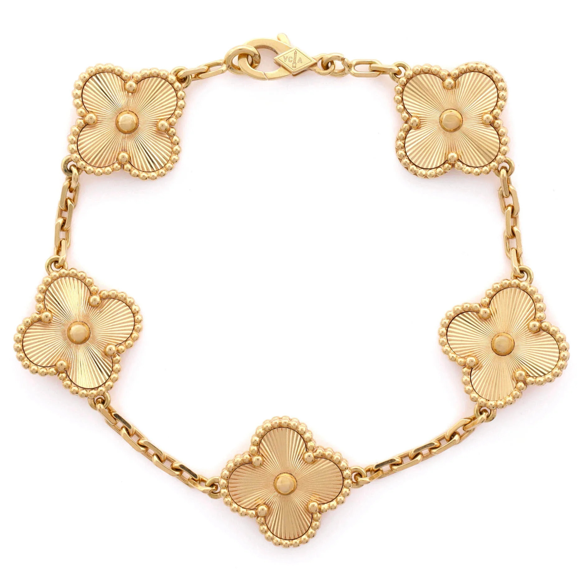 Pre-Owned Van Cleef & Arpels Vintage Alhambra 5 Motifs Bracelet Guilloche 18K Yellow Gold By Reba... | Walmart (US)
