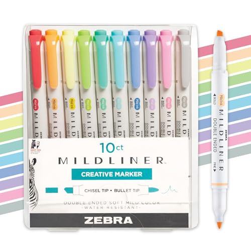 Zebra Pen Mildliner Dual-Tip Highlighter Marker Set, Broad and Fine Tips, No Bleed, Ideal for Bible Highlighting, Journaling and Note-Taking, Fluorescent and Cool Ink Colors, 10-Pack (78101) | Amazon (US)
