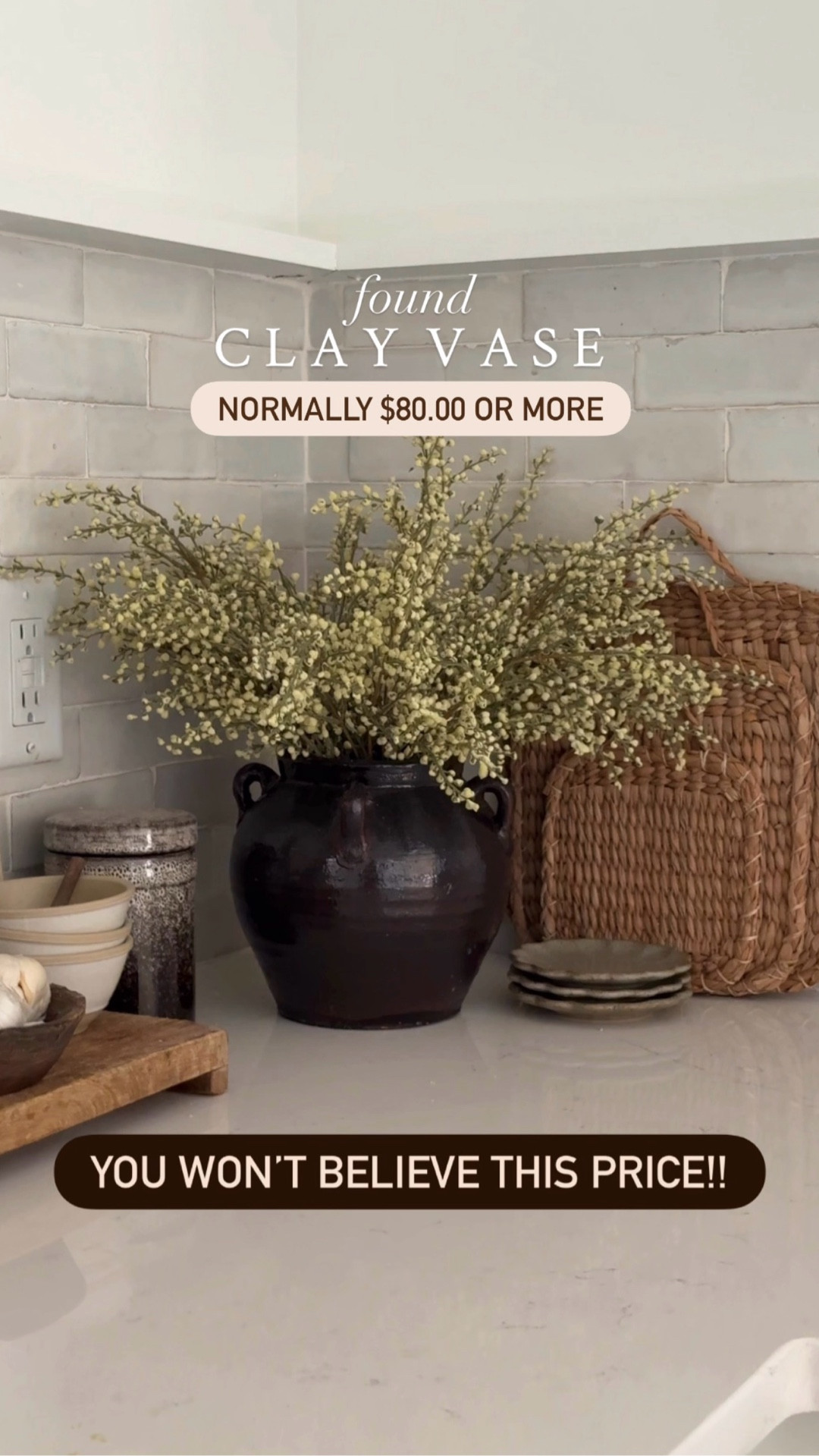 Found clay vase | found clay jar | magnolia | afloral | budding heather stems | neutral florals | neutral decor | spring stems | winter stems | kitchen counter decor | crock | neutral cookbook | home decor | canisters | McGee & co | wood pedestal | warm neutrals | stoneware 

#LTKFindsUnder50 #LTKHome #LTKFindsUnder100