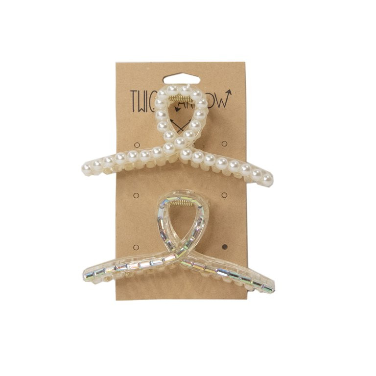 Twig & Arrow Pearl & Gem Infinity Shape Claw Clips, 2-Pack, Translucent - Walmart.com | Walmart (US)