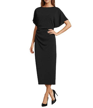 Carter Short Sleeve Crew Neck Crepe Sheath Midi Drees | Dillard's
