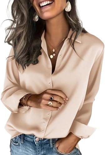 Zeagoo Satin Blouses for Women Silk Button Down Shirts Long Sleeve Business Casual Tops | Amazon (US)