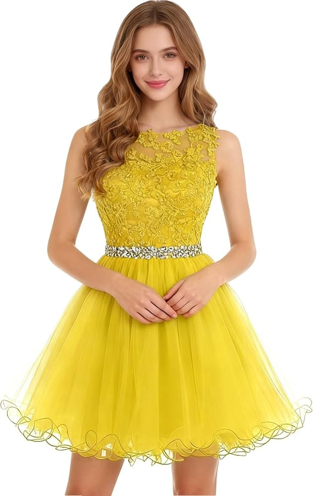 Dydsz Womens Scoop Appliques Homecoming Dress Short Cocktail Party Gown | Amazon (US)